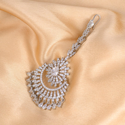 Chandbali style Diamond Maang Tikka Silver plated & AD studded for Women & Girls