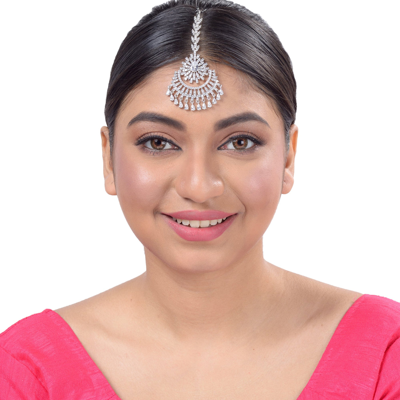 Chandbali style Diamond Maang Tikka Silver plated & AD studded for Women & Girls