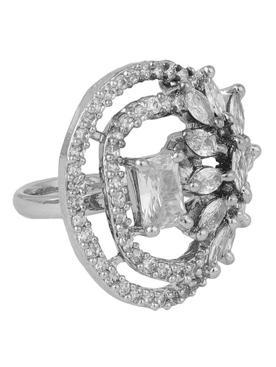 Women's Silver Plated Trendy American Diamond Circular Shaped Ring