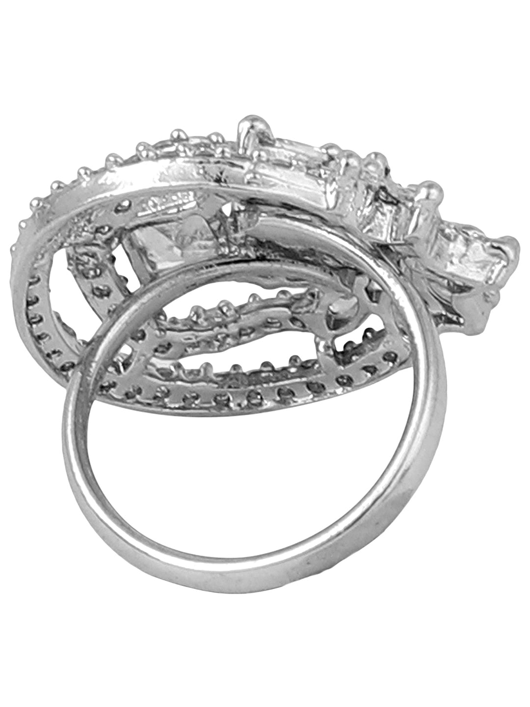 Women's Silver Plated Trendy American Diamond Circular Shaped Ring