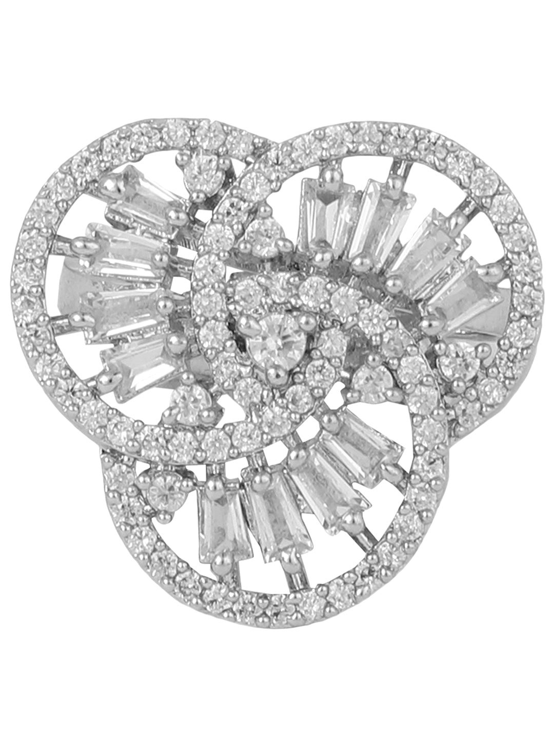 Women's Silver-Plated Ad Studded Circular Hand Crafted Adjustable Finger Ring