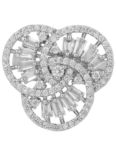 Women's Silver-Plated Ad Studded Circular Hand Crafted Adjustable Finger Ring
