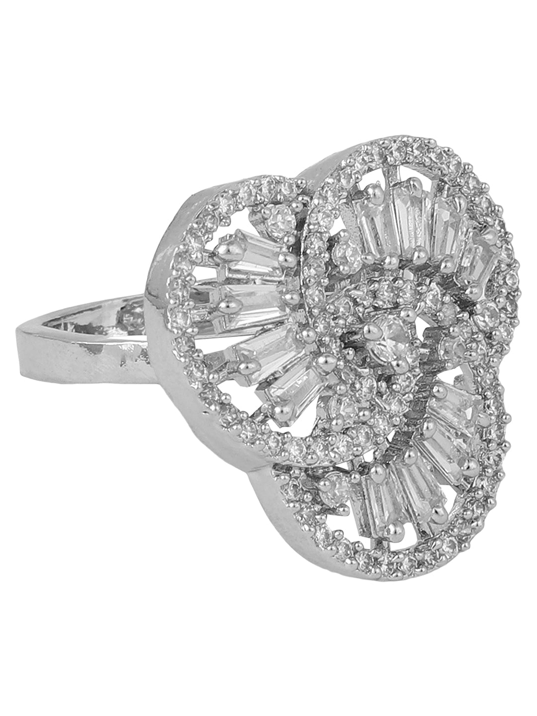 Women's Silver-Plated Ad Studded Circular Hand Crafted Adjustable Finger Ring