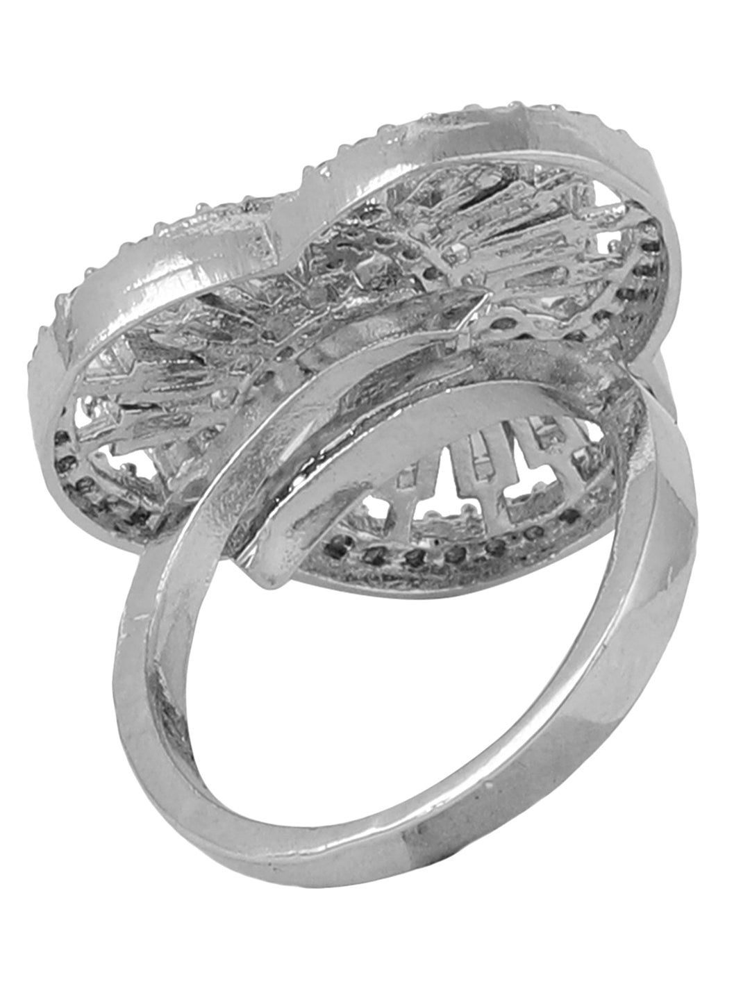 Women's Silver-Plated Ad Studded Circular Hand Crafted Adjustable Finger Ring