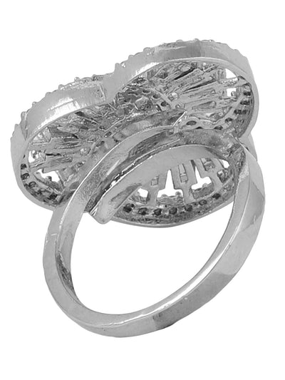 Women's Silver-Plated Ad Studded Circular Hand Crafted Adjustable Finger Ring
