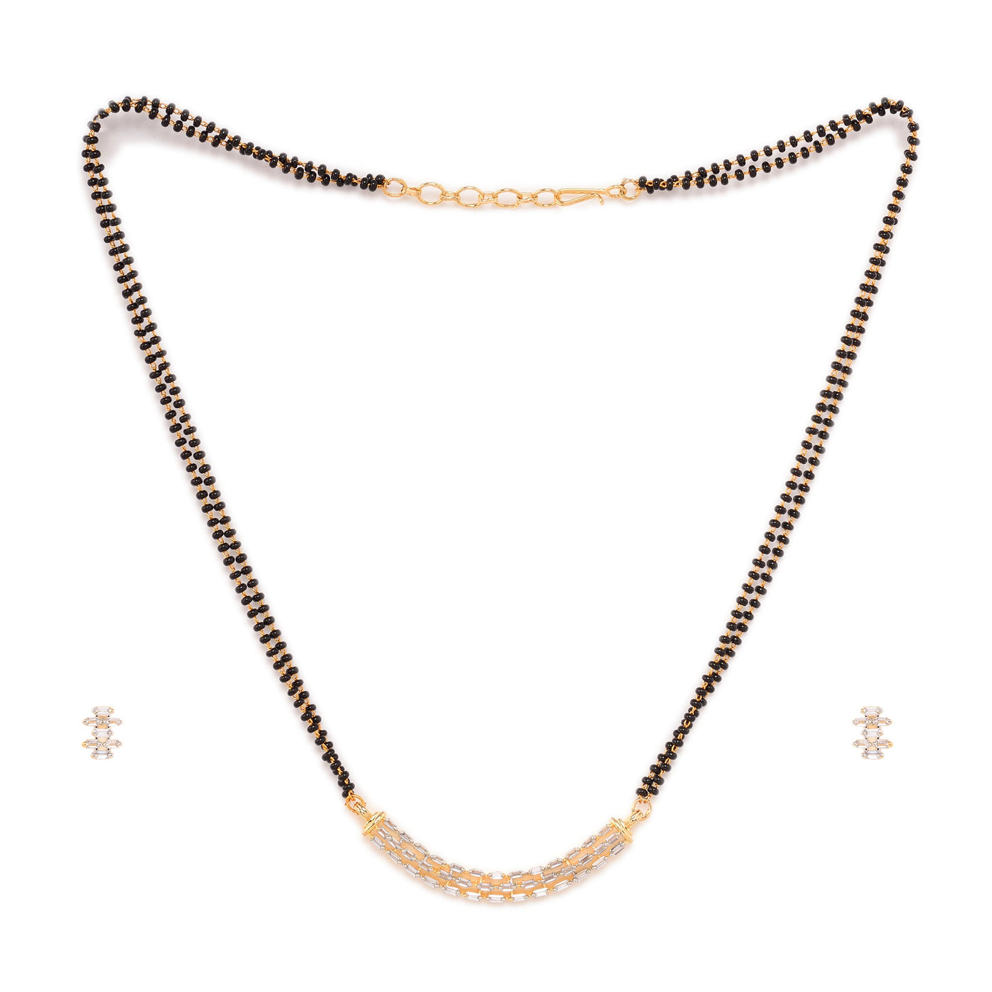 Women's Gold Plated Ad Studded Elegant Mangalsutra Pendant With Earrings Set