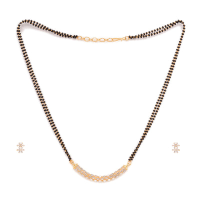 Women's Gold Plated Ad Studded Elegant Mangalsutra Pendant With Earrings Set