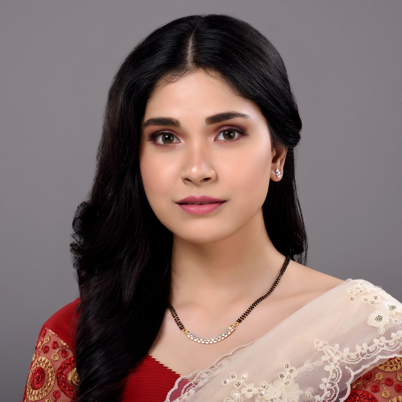 Women's Gold Plated Ad Studded Elegant Mangalsutra Pendant With Earrings Set