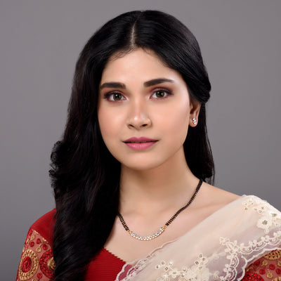 Women's Gold Plated Ad Studded Elegant Mangalsutra Pendant With Earrings Set