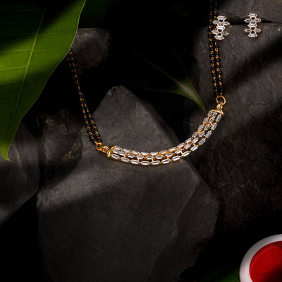 Women's Gold Plated Ad Studded Elegant Mangalsutra Pendant With Earrings Set