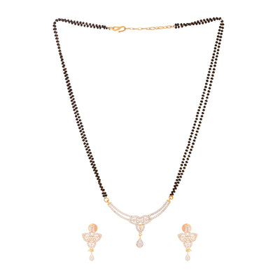 Women's Gold Plated Black & White Ad -Studded & Beaded Mangalsutra With Earrings