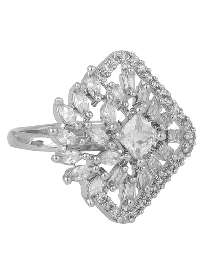 Women's Silver Plated Trendy American Diamond Square Shaped Ring