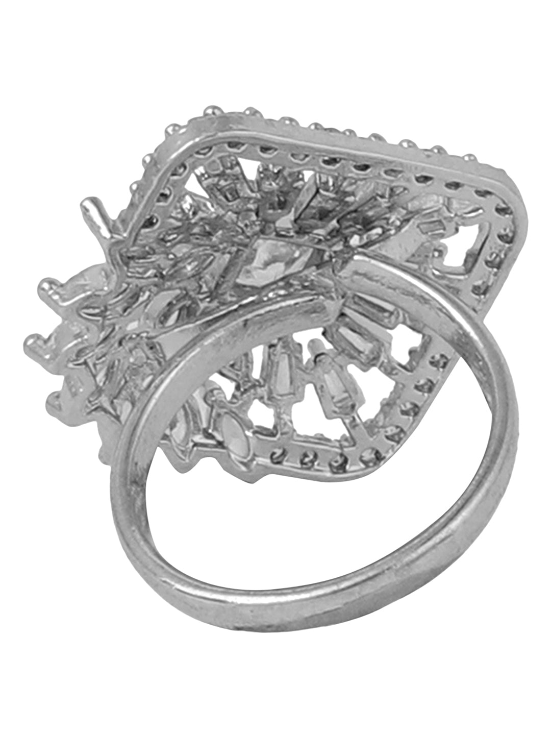 Women's Silver Plated Trendy American Diamond Square Shaped Ring