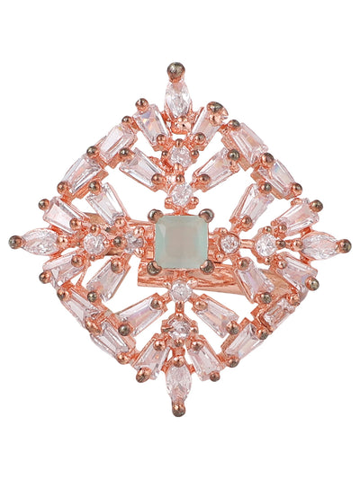 Women's Stylish American Diamond Studded Rose Gold Square Shaped Adjustable Ring