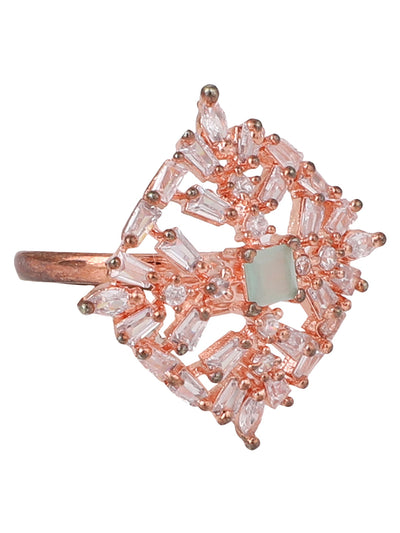 Women's Stylish American Diamond Studded Rose Gold Square Shaped Adjustable Ring