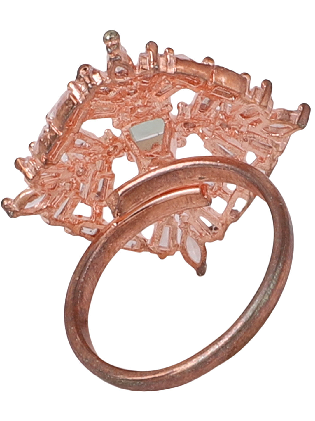 Women's Stylish American Diamond Studded Rose Gold Square Shaped Adjustable Ring