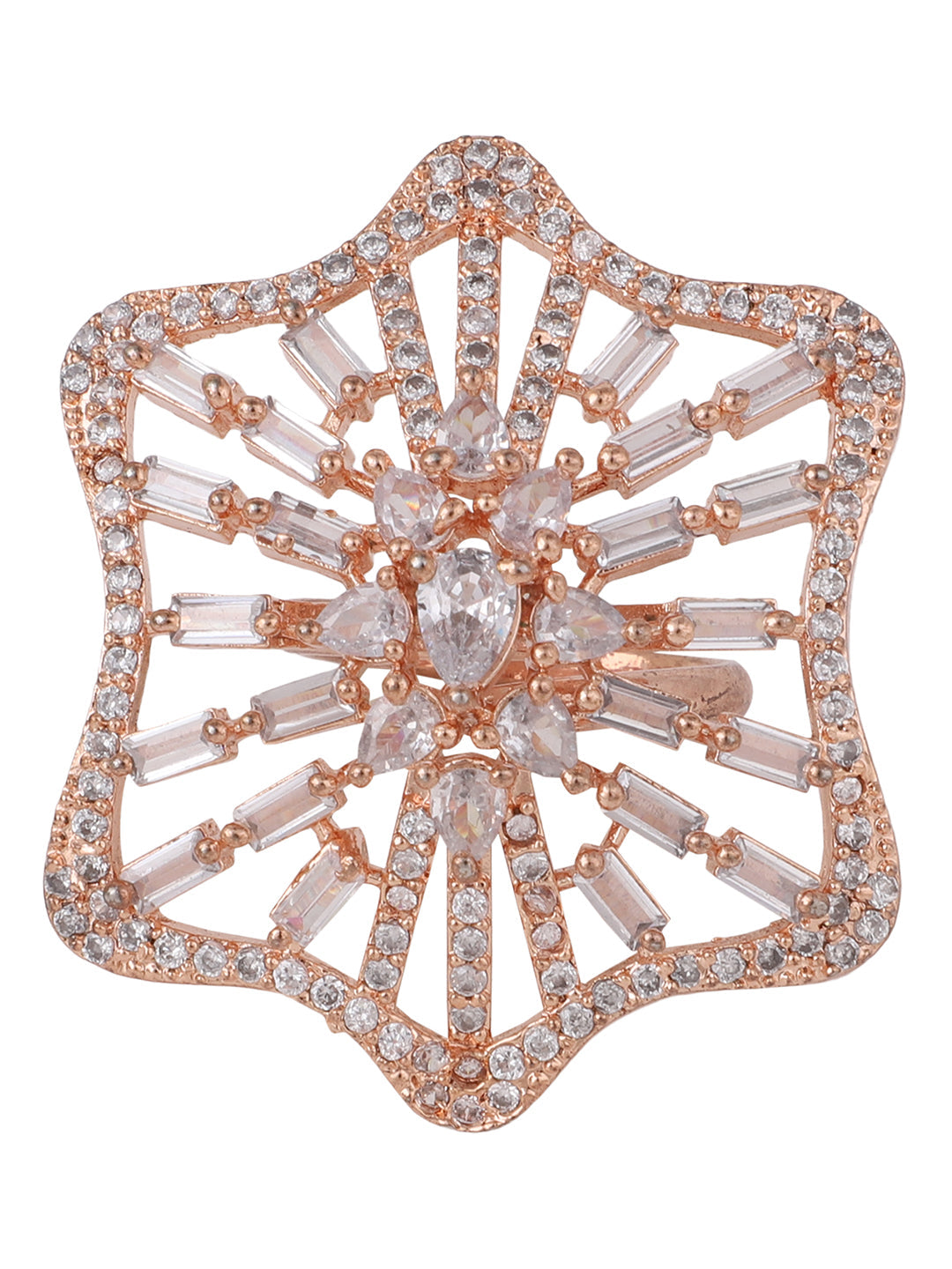Women's Rose Gold-Plated Ad-Studded Adjustable Finger Ring