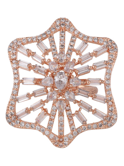 Women's Rose Gold-Plated Ad-Studded Adjustable Finger Ring