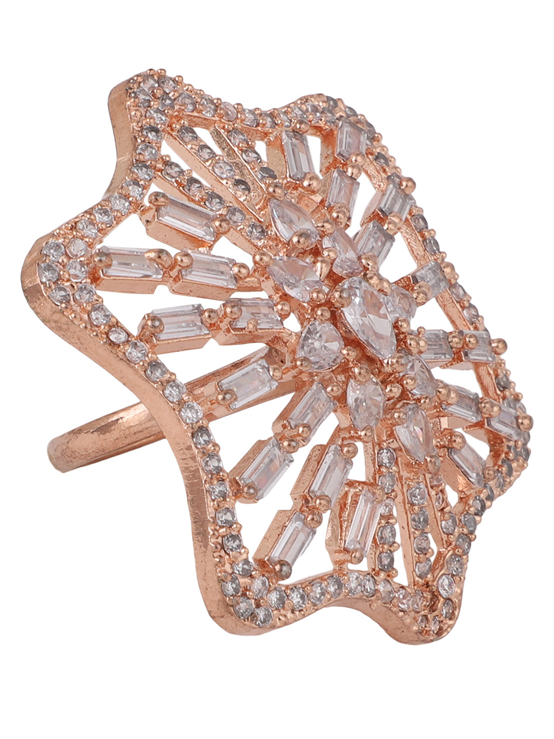 Women's Rose Gold-Plated Ad-Studded Adjustable Finger Ring