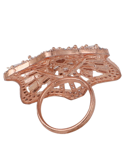 Women's Rose Gold-Plated Ad-Studded Adjustable Finger Ring