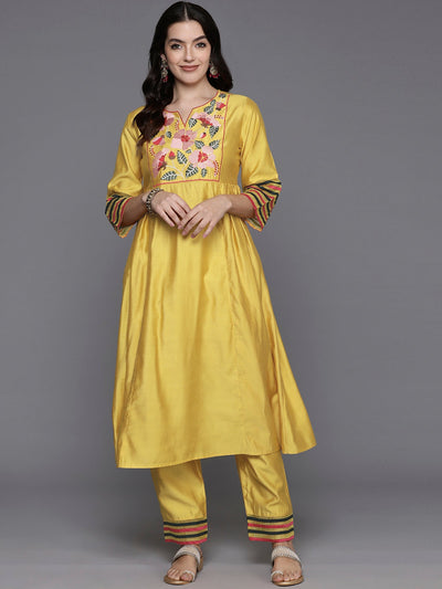 Women's Yellow Silk Blend Kurta Set