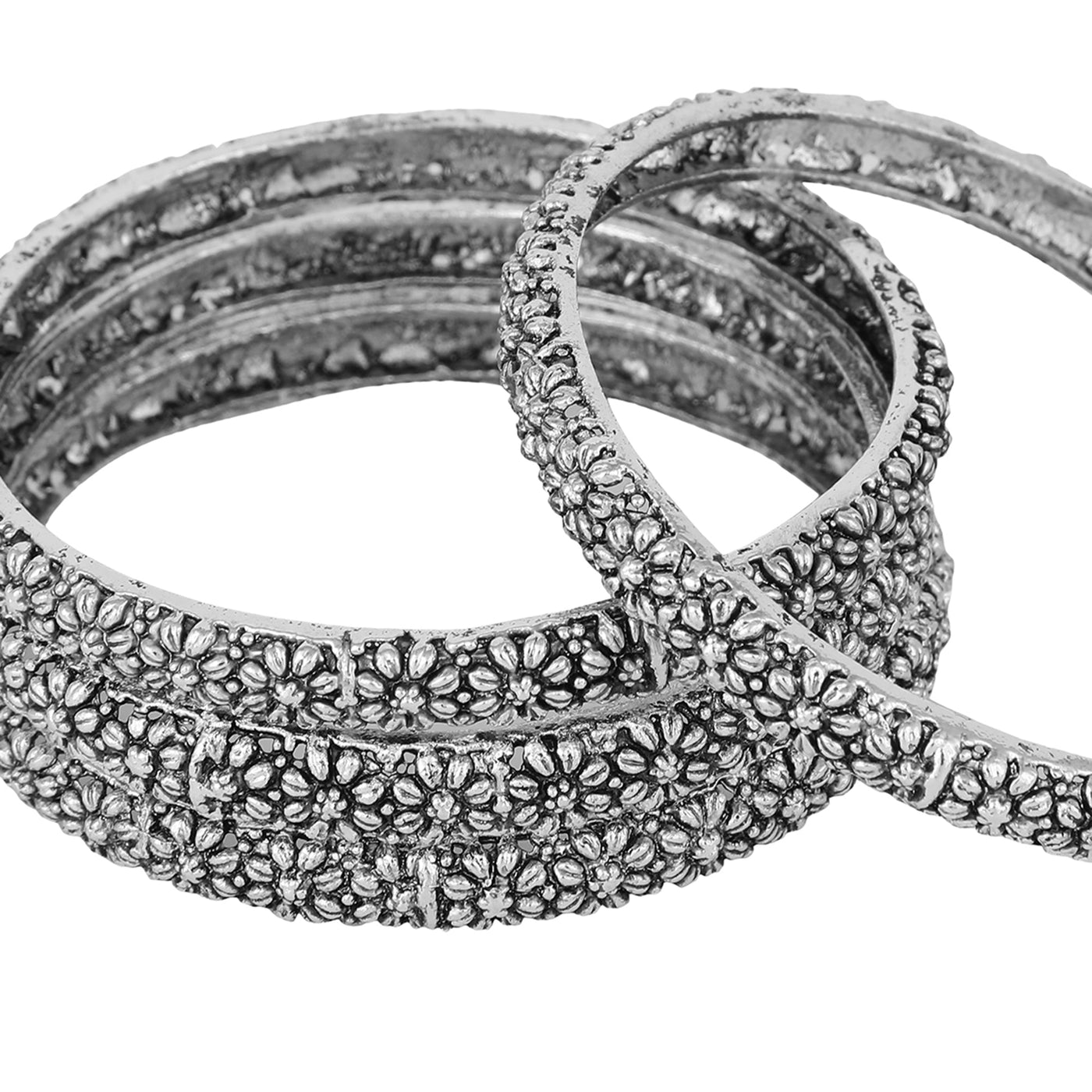 Women's Set Of 4 Oxidised Silver-Plated Hand Crafted Bangles