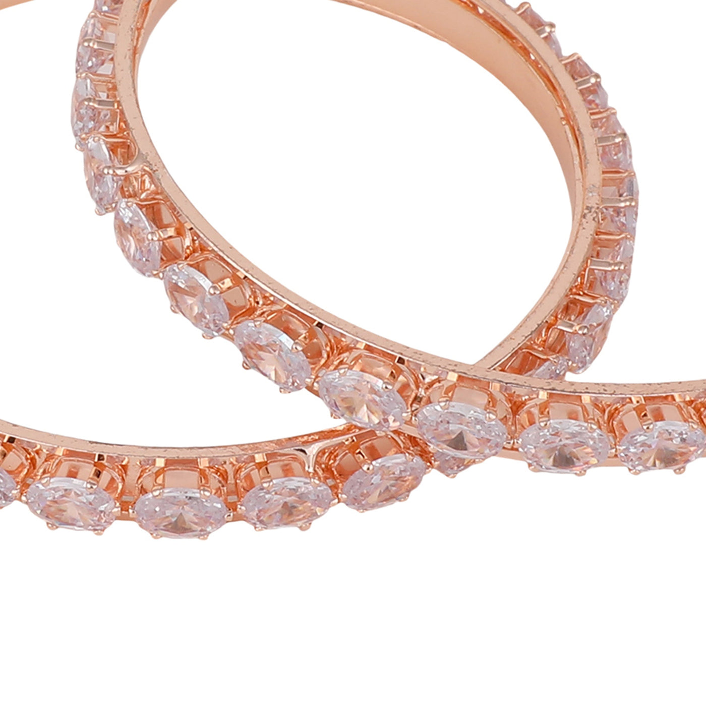Women's Pack Of 2 Rose Gold-Plated White Ad Studded Bangle