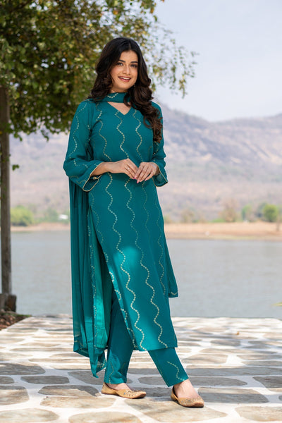 Women's Teal Green Sequin Kurta Set