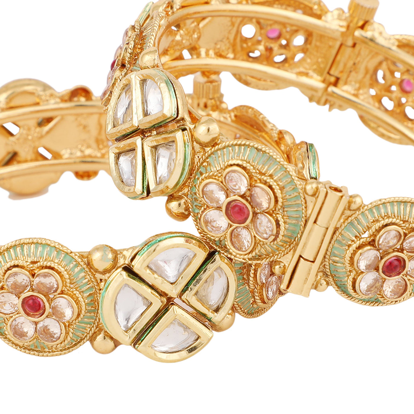 Women's Set Of 2 24K Gold-Plated & White Embellished Designer Bangles