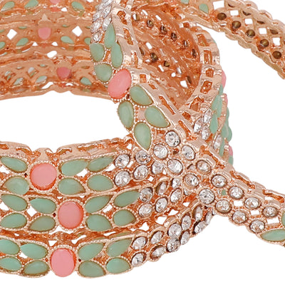 Women's Set Of 2 Rose Gold-Plated & Sea-Green Baby Pink Ad-Studded Bangles
