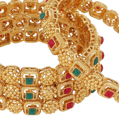 Women's Set Of 4 Gold Plated & White Ad Studded Designer Bangles