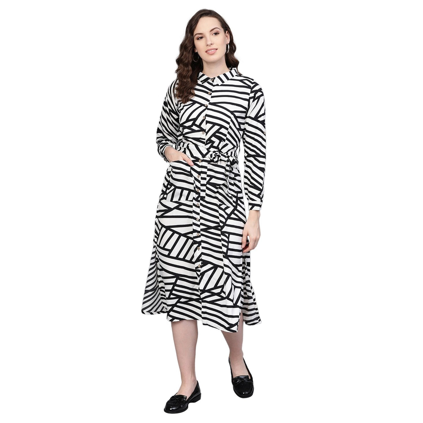 Women White Printed Dress by Myshka (