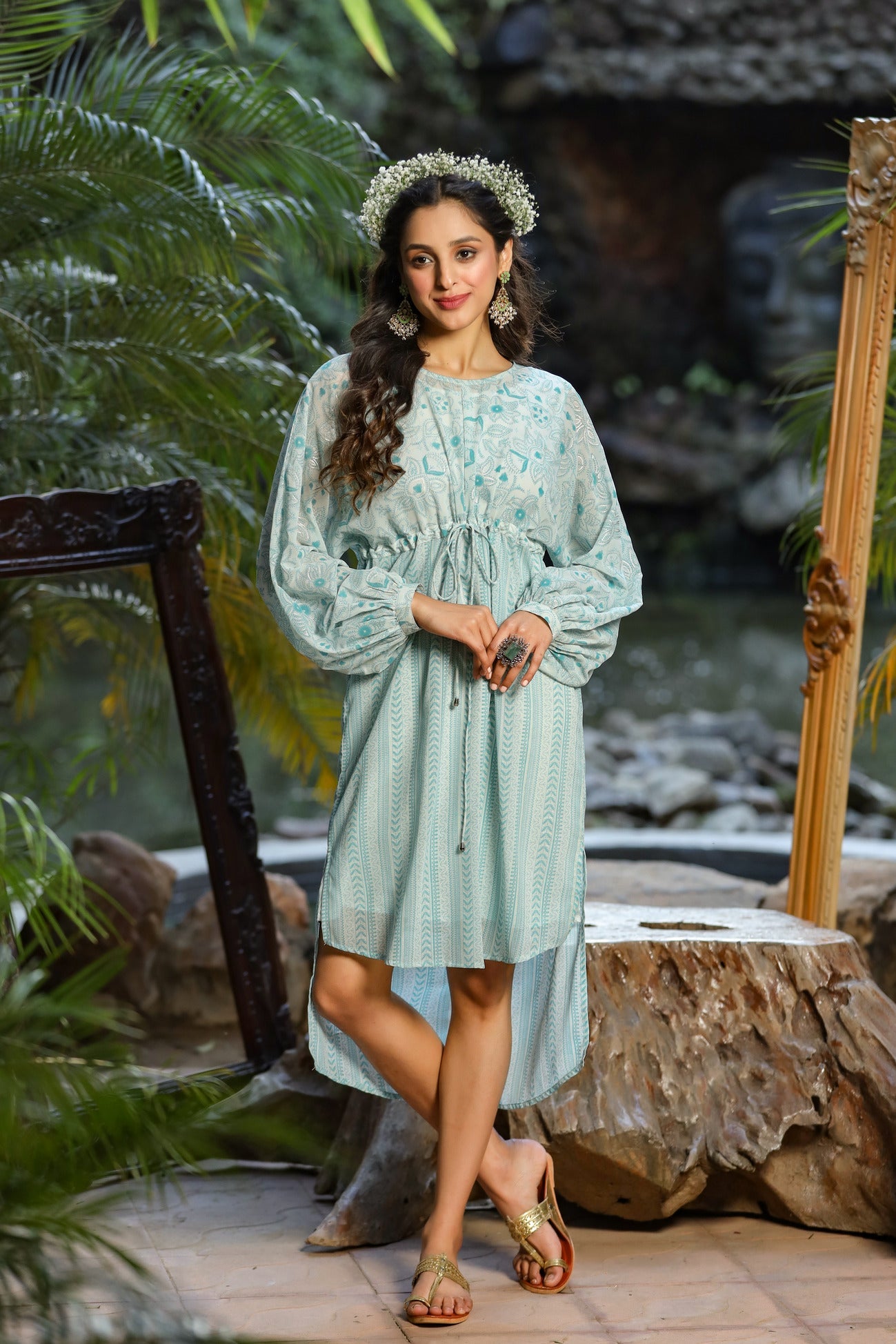 Women's  Bluemulti Georgette Printed High-Low Tunic