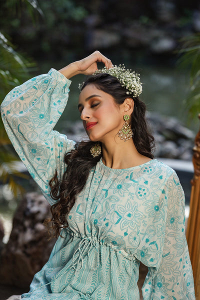 Women's  Bluemulti Georgette Printed High-Low Tunic