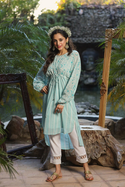 Women's  Bluemulti Georgette Printed High-Low Tunic