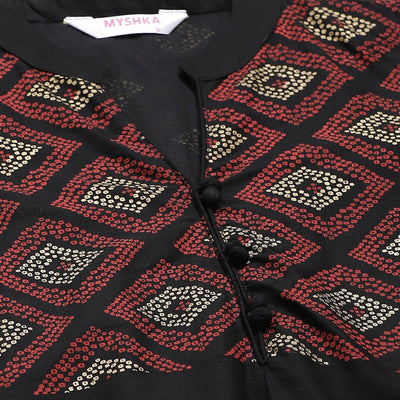 Women's Multicolor Cotton Printed 3/4 Sleeve Mandrin Neck Casual Kurta Only