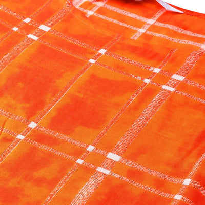 Women's Orange Rayon Printed 3/4 Sleeve Round Neck Casual Kurta Only