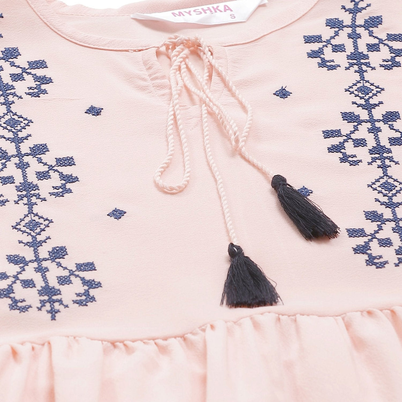 Women's Pink Ravera Crepe 100% Polyester Printed Half Sleeve Round Neck Casual Kurta Only