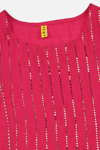 Women's Pink Regular Gotta Patti Kurta With Pants Dupatta