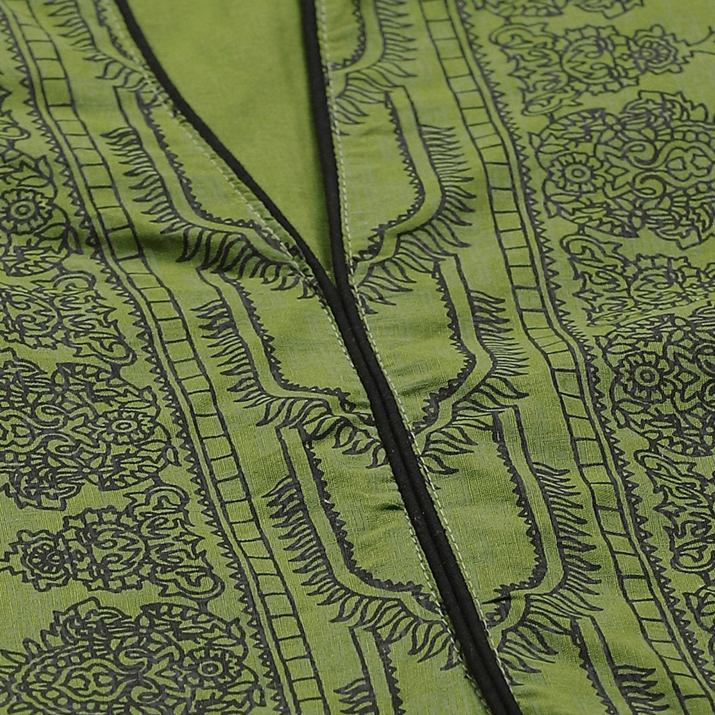 Women's Green Cotton Printed 3/4 Sleeve Mandrin Neck Casual Kurta Only