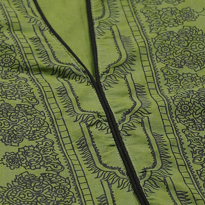 Women's Green Cotton Printed 3/4 Sleeve Mandrin Neck Casual Kurta Only