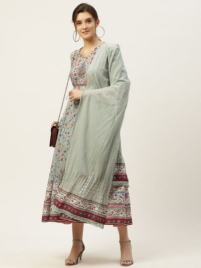 Women's Floral Printed Anarkali Dress & Dupatta Set