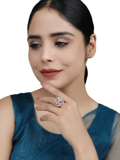 Women's Rose Gold Plated Trendy American Diamond Circular Shaped Ring