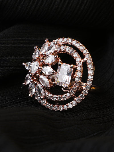 Women's Rose Gold Plated Trendy American Diamond Circular Shaped Ring