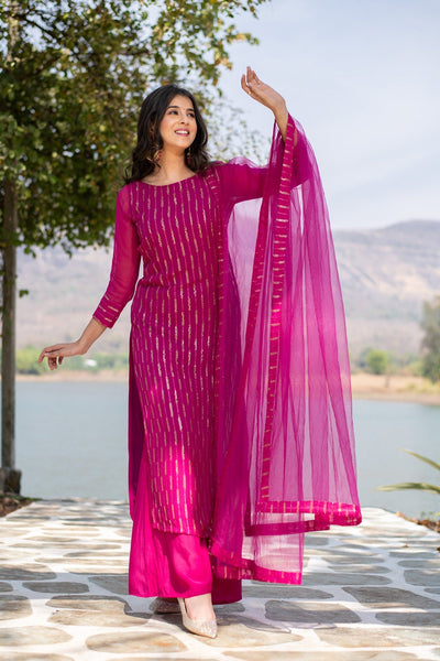 Women's Rani Pink Heavy Kurta With Pallazo