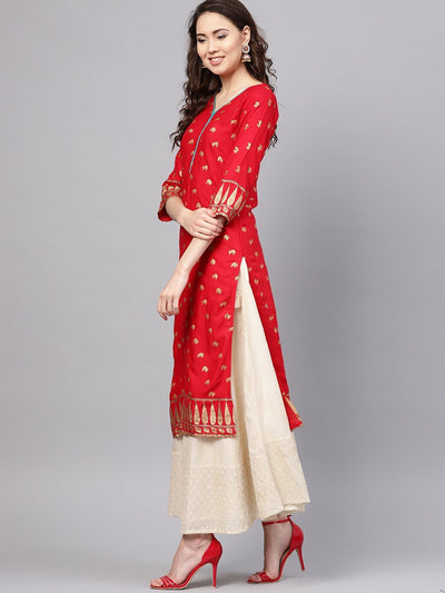 Women's Blue Rayon Printed Short Sleeve Round Neck Casual Kurta Only