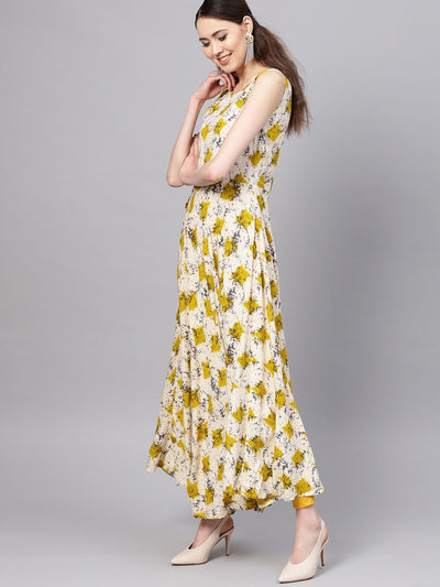 Women's Multicolor Rayon Printed Sleeveless Round Neck Casual Kurta Only