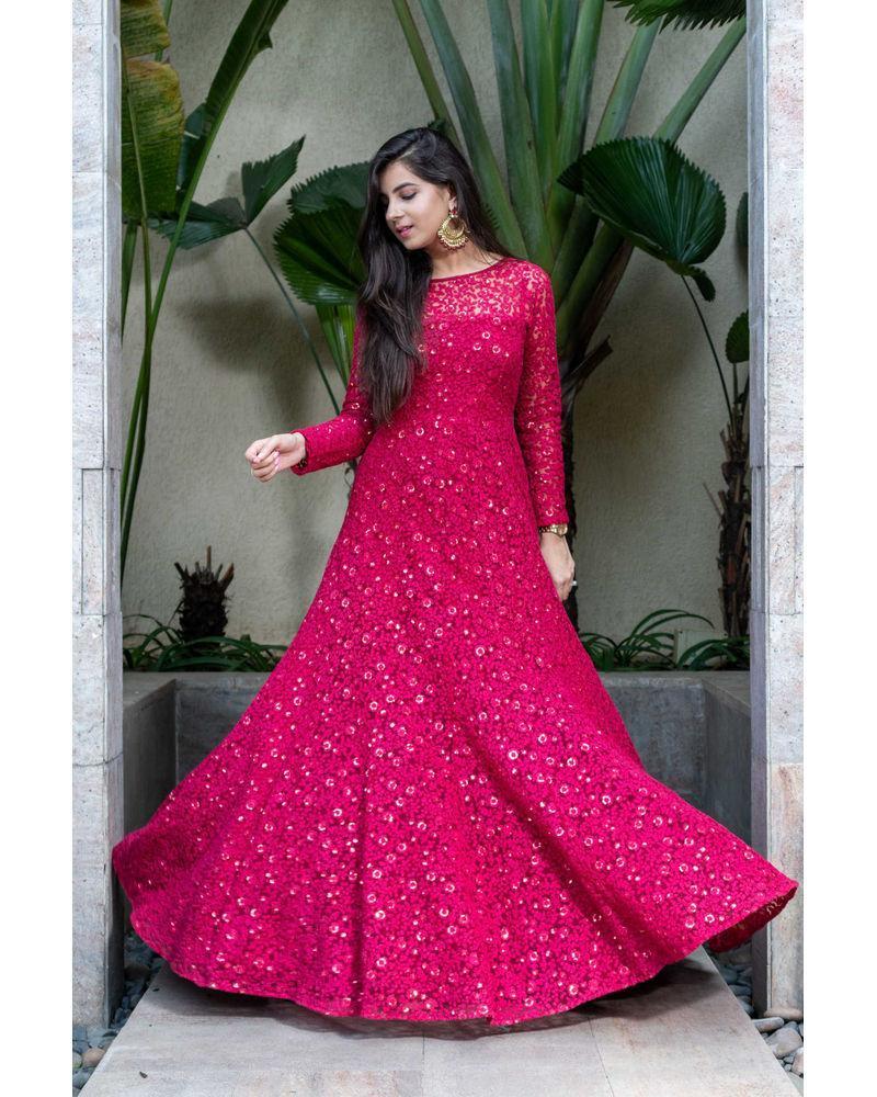 Women's Deep Red Thread Work Gown