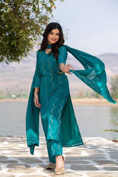 Women's Teal Green Sequin Kurta Set