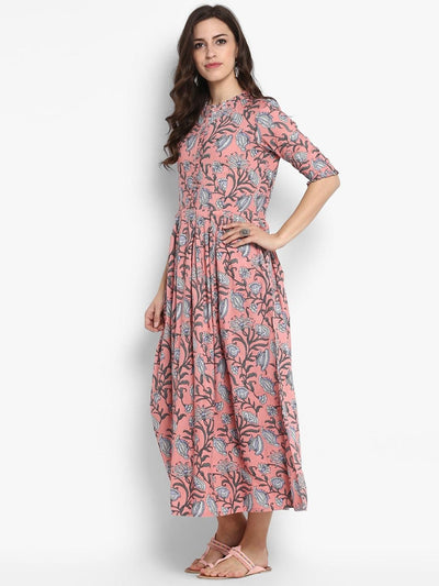 Women's Peach-Coloured Printed Maxi Dress